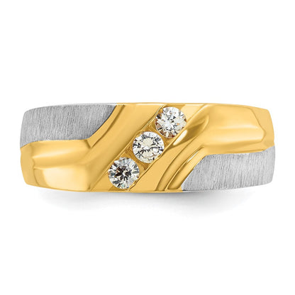 14K bicolor Herren-Ring, poliert und satiniert, mit 0,25K Diamant komplett besetzt