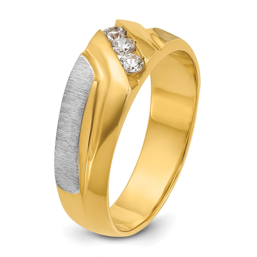 14K bicolor Herren-Ring, poliert und satiniert, mit 0,25K Diamant komplett besetzt