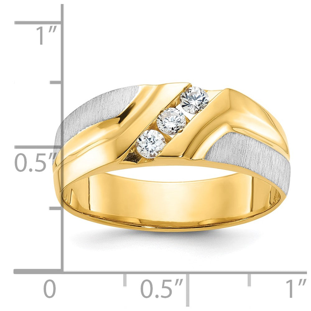 14K bicolor Herren-Ring, poliert und satiniert, mit 0,25K Diamant komplett besetzt