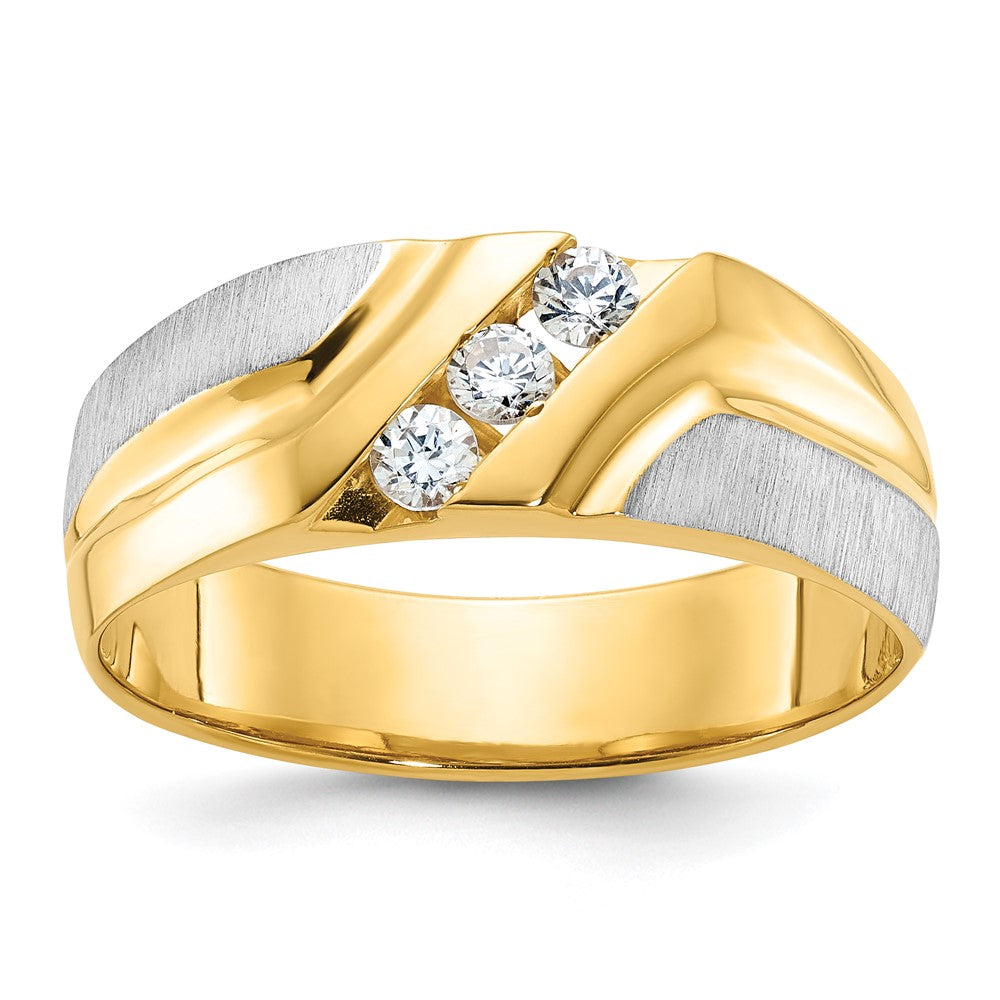 14K bicolor Herren-Ring, poliert und satiniert, mit 0,25K Diamant komplett besetzt
