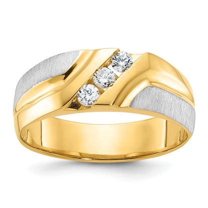 14K bicolor Herren-Ring, poliert und satiniert, mit 0,25K Diamant komplett besetzt