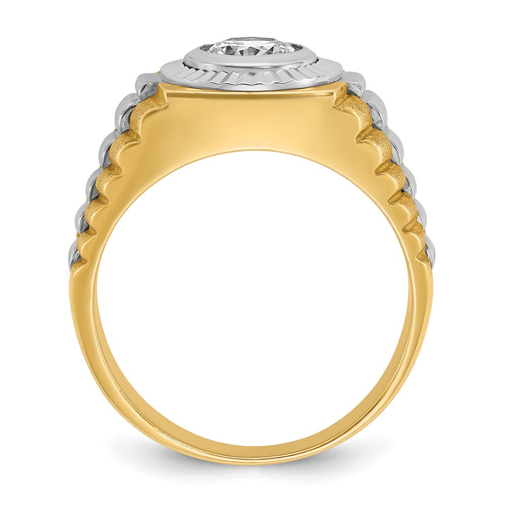 14K Bicolor Herrenring mit 1 ct. laborgezüchtetem Diamant, VS/SI+ G+, poliert, satiniert und strukturiert