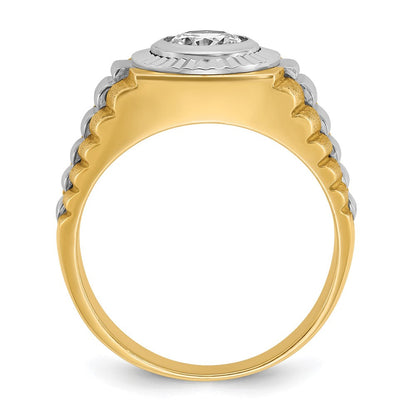 14K Bicolor Herrenring mit 1 ct. laborgezüchtetem Diamant, VS/SI+ G+, poliert, satiniert und strukturiert