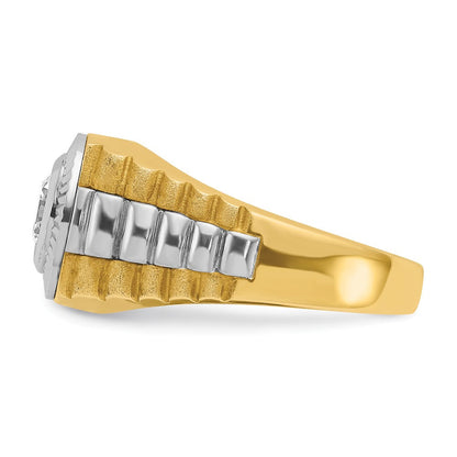 14K Bicolor Herrenring mit 1 ct. laborgezüchtetem Diamant, VS/SI+ G+, poliert, satiniert und strukturiert