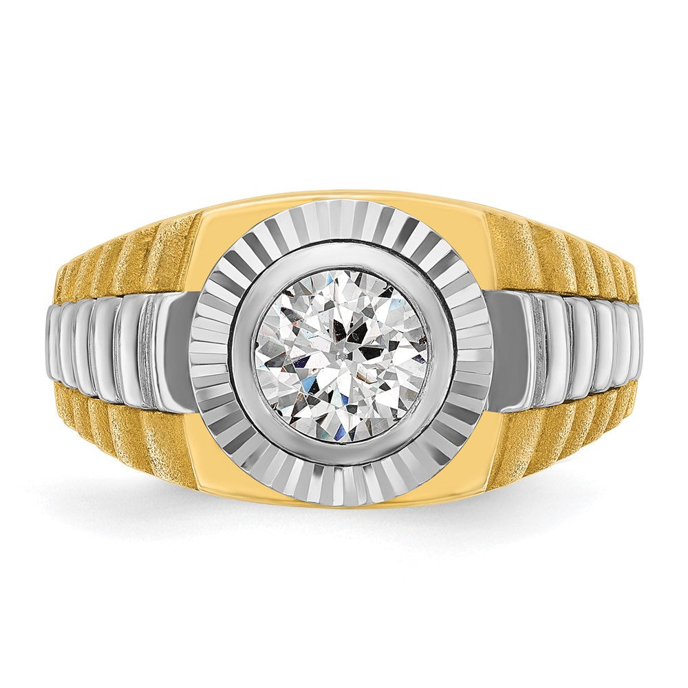 14K Bicolor Herrenring mit 1 ct. laborgezüchtetem Diamant, VS/SI+ G+, poliert, satiniert und strukturiert