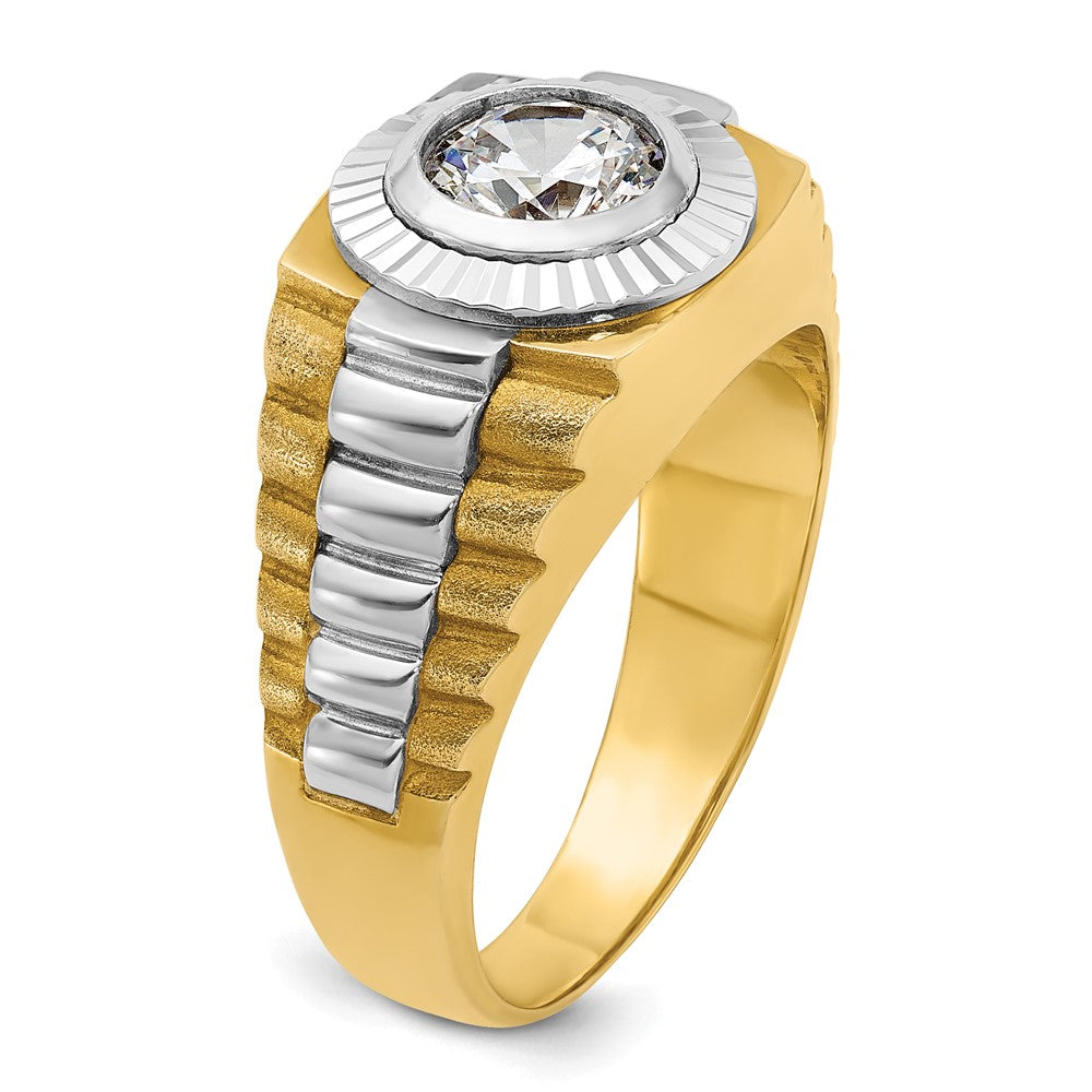14K Bicolor Herrenring mit 1 ct. laborgezüchtetem Diamant, VS/SI+ G+, poliert, satiniert und strukturiert