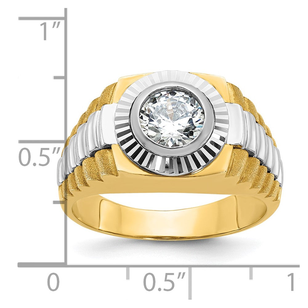 14K Bicolor Herrenring mit 1 ct. laborgezüchtetem Diamant, VS/SI+ G+, poliert, satiniert und strukturiert