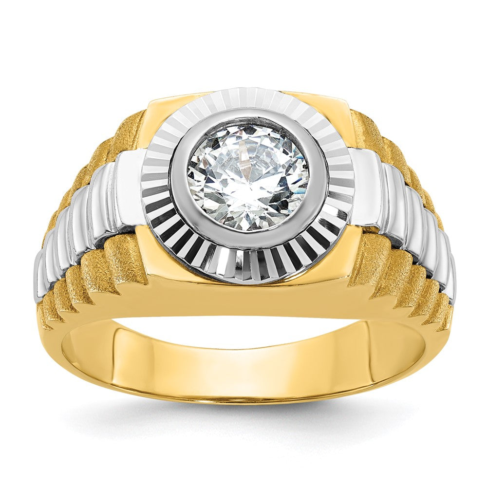 14K Bicolor Herrenring mit 1 ct. laborgezüchtetem Diamant, VS/SI+ G+, poliert, satiniert und strukturiert