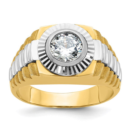 14K Bicolor Herrenring mit 1 ct. laborgezüchtetem Diamant, VS/SI+ G+, poliert, satiniert und strukturiert