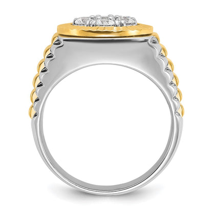 14K Bicolor-Gold Herren-Ring mit 1K Diamant, komplett besetzt