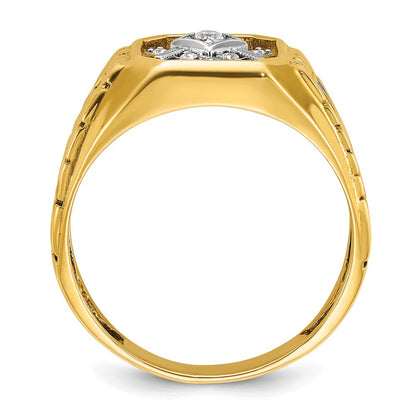 10K Bicolor Ibgoodman Herren Poliert und Strukturiert mit Blau Emaille Diamant Lodge Master Freimaurer Ring