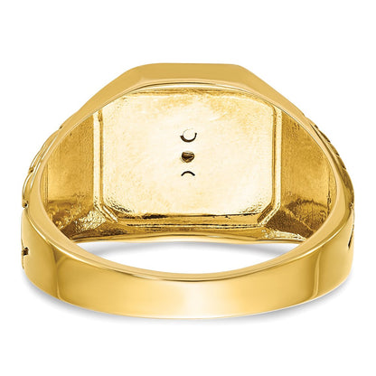 10K Bicolor Ibgoodman Herren Poliert und Strukturiert mit Blau Emaille Diamant Lodge Master Freimaurer Ring