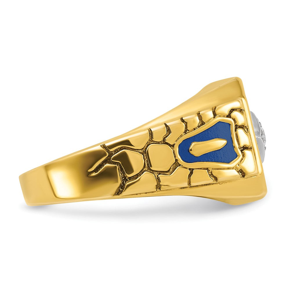 10K Bicolor Ibgoodman Herren Poliert und Strukturiert mit Blau Emaille Diamant Lodge Master Freimaurer Ring