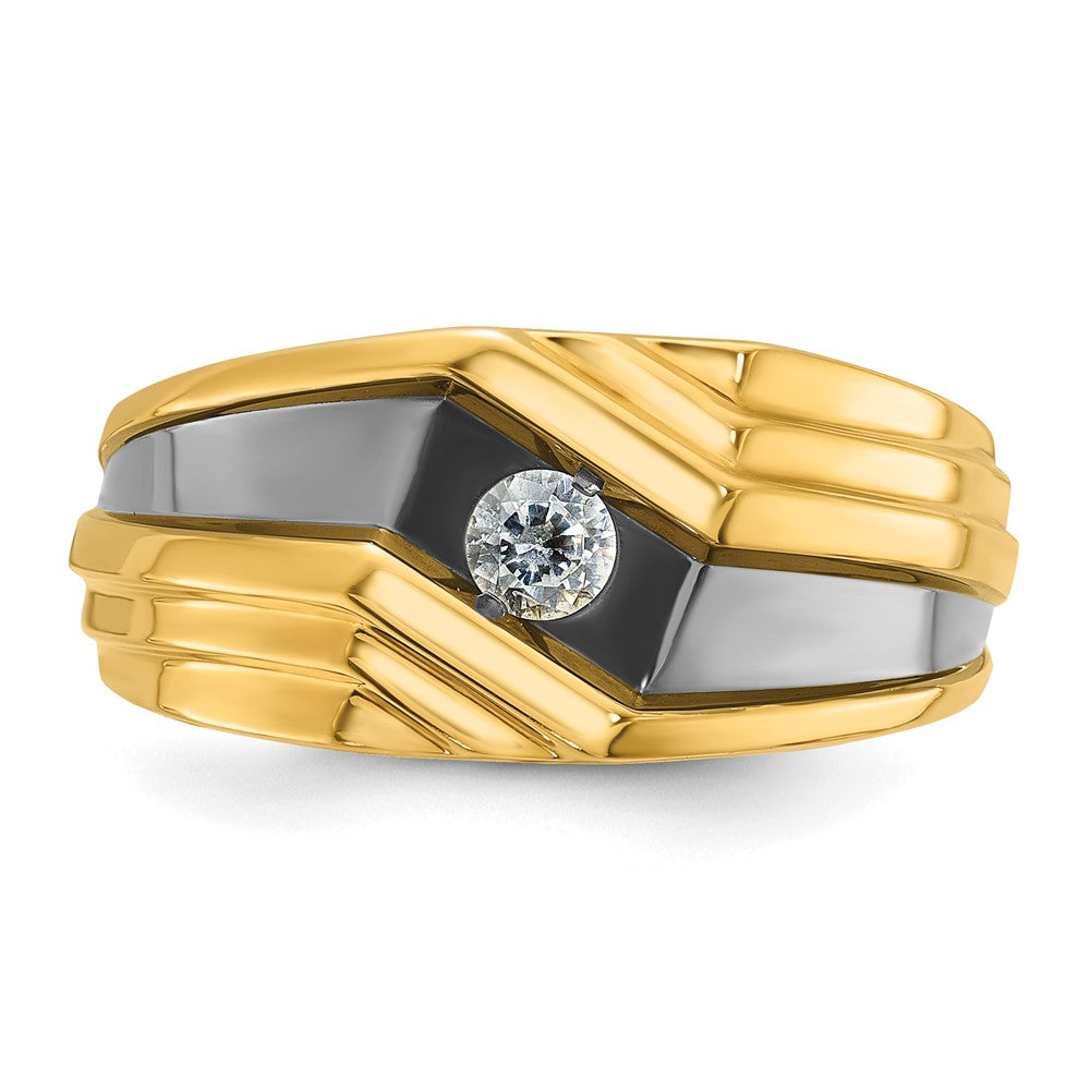 14K Gelbgold mit Schwarzrhodium 0,17 ct. Laborgezüchteter Diamant VS/SI+ G+ Poliert und Gerillt Herrenring