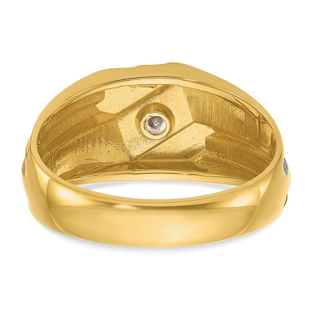 14K Gelbgold mit Schwarzrhodium 0,17 ct. Laborgezüchteter Diamant VS/SI+ G+ Poliert und Gerillt Herrenring