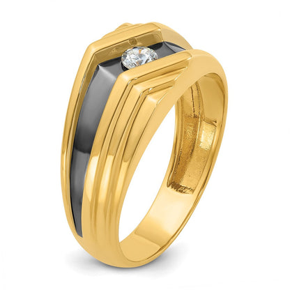 14K Gelbgold mit Schwarzrhodium 0,17 ct. Laborgezüchteter Diamant VS/SI+ G+ Poliert und Gerillt Herrenring