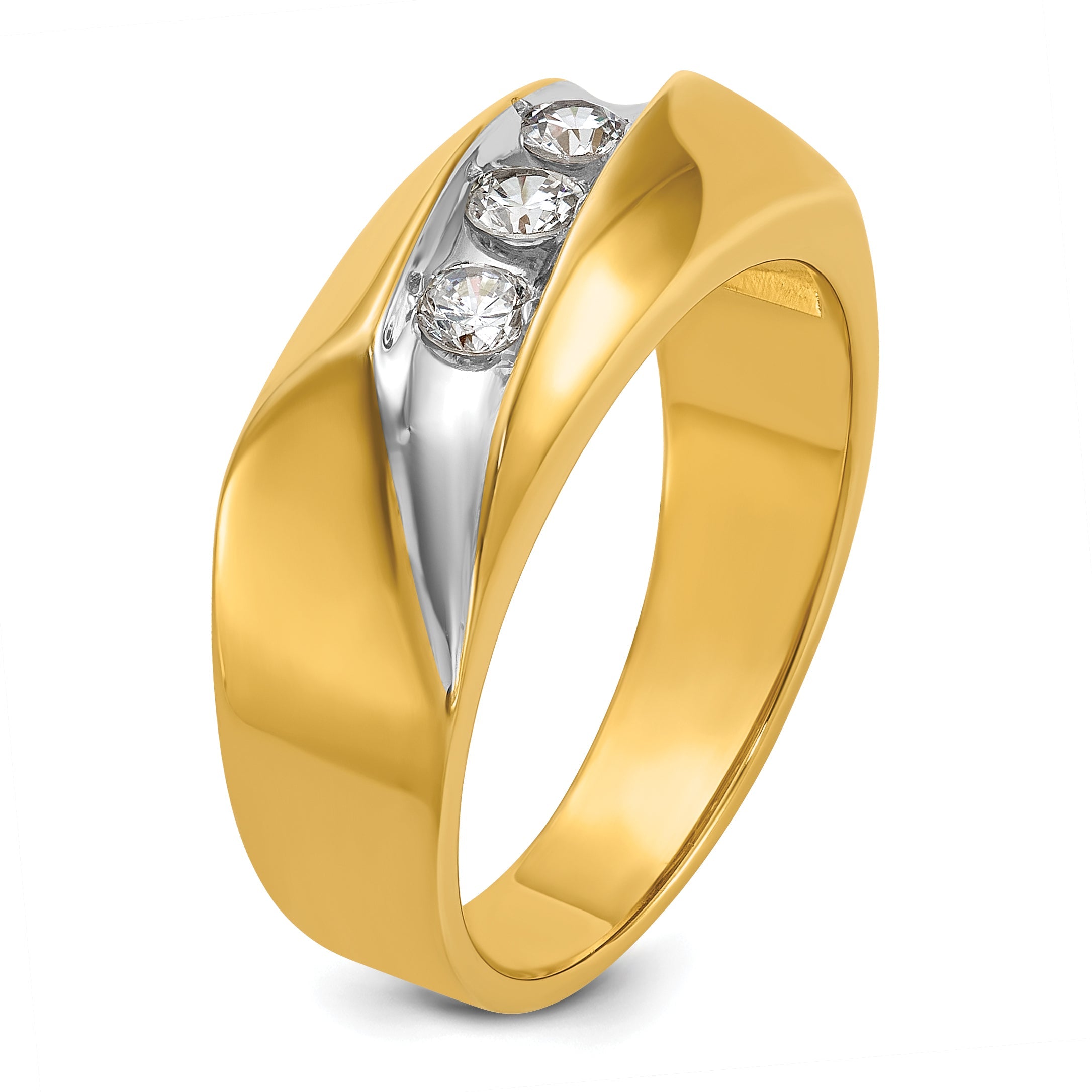 14K Gelbgold und Rhodium mit Weißrhodium Herren-Diamantring, 0,33K, komplett besetzt