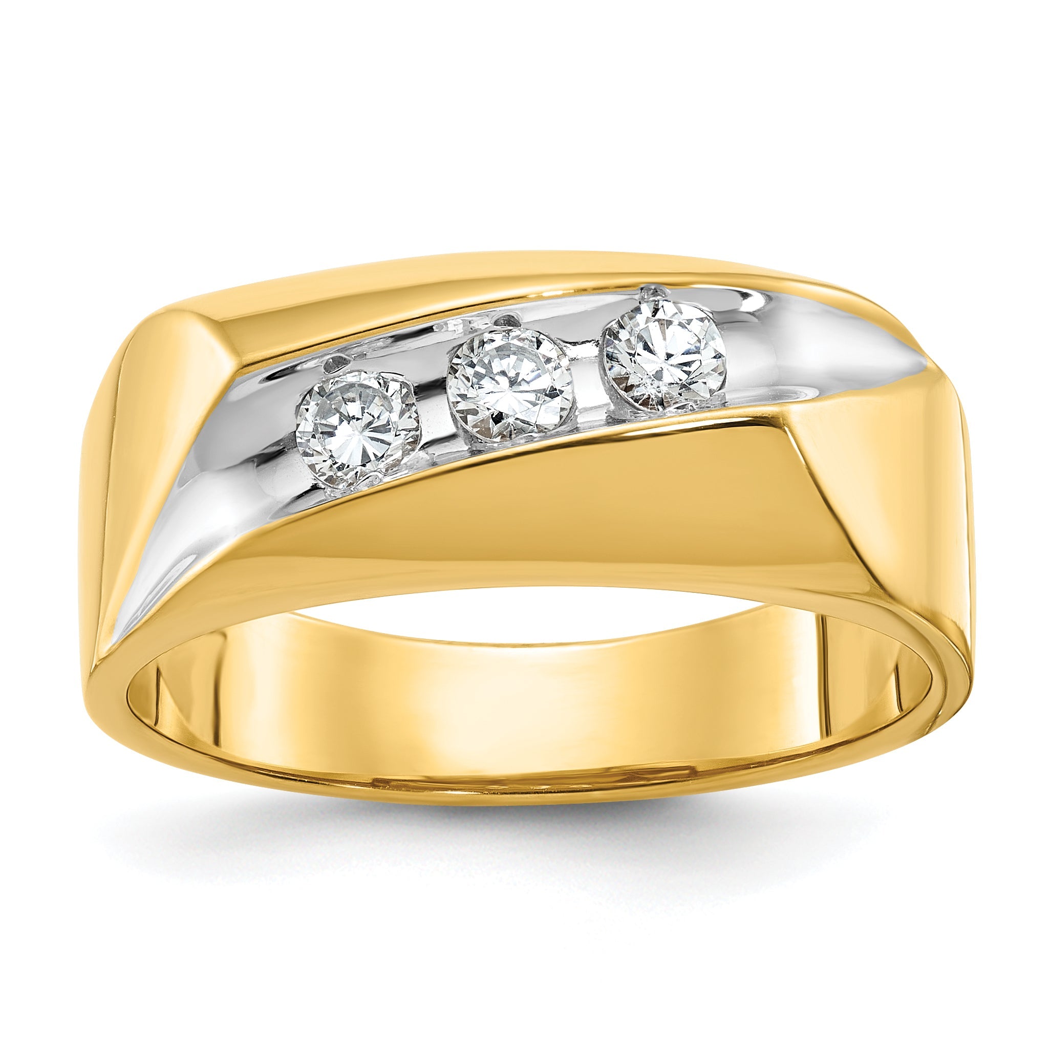 14K Gelbgold und Rhodium mit Weißrhodium Herren-Diamantring, 0,33K, komplett besetzt