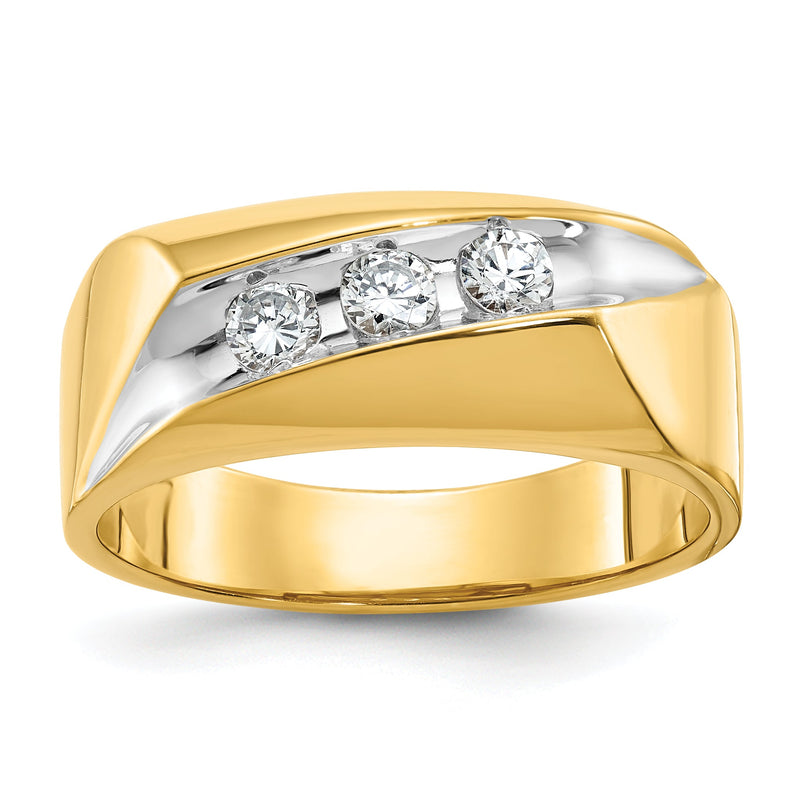 14K Gelbgold und Rhodium mit Weißrhodium Herren-Diamantring, 0,33K, komplett besetzt