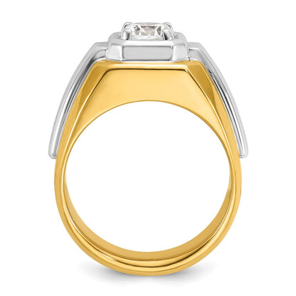 14K Bicolor Ring für Herren mit 1 ct. Labor-Diamant VS/SI+ G+, poliert und mit Rillen