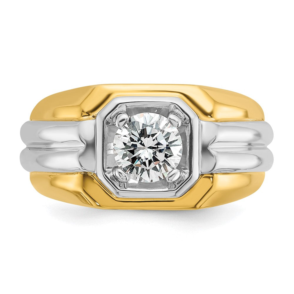 14K Bicolor Ring für Herren mit 1 ct. Labor-Diamant VS/SI+ G+, poliert und mit Rillen