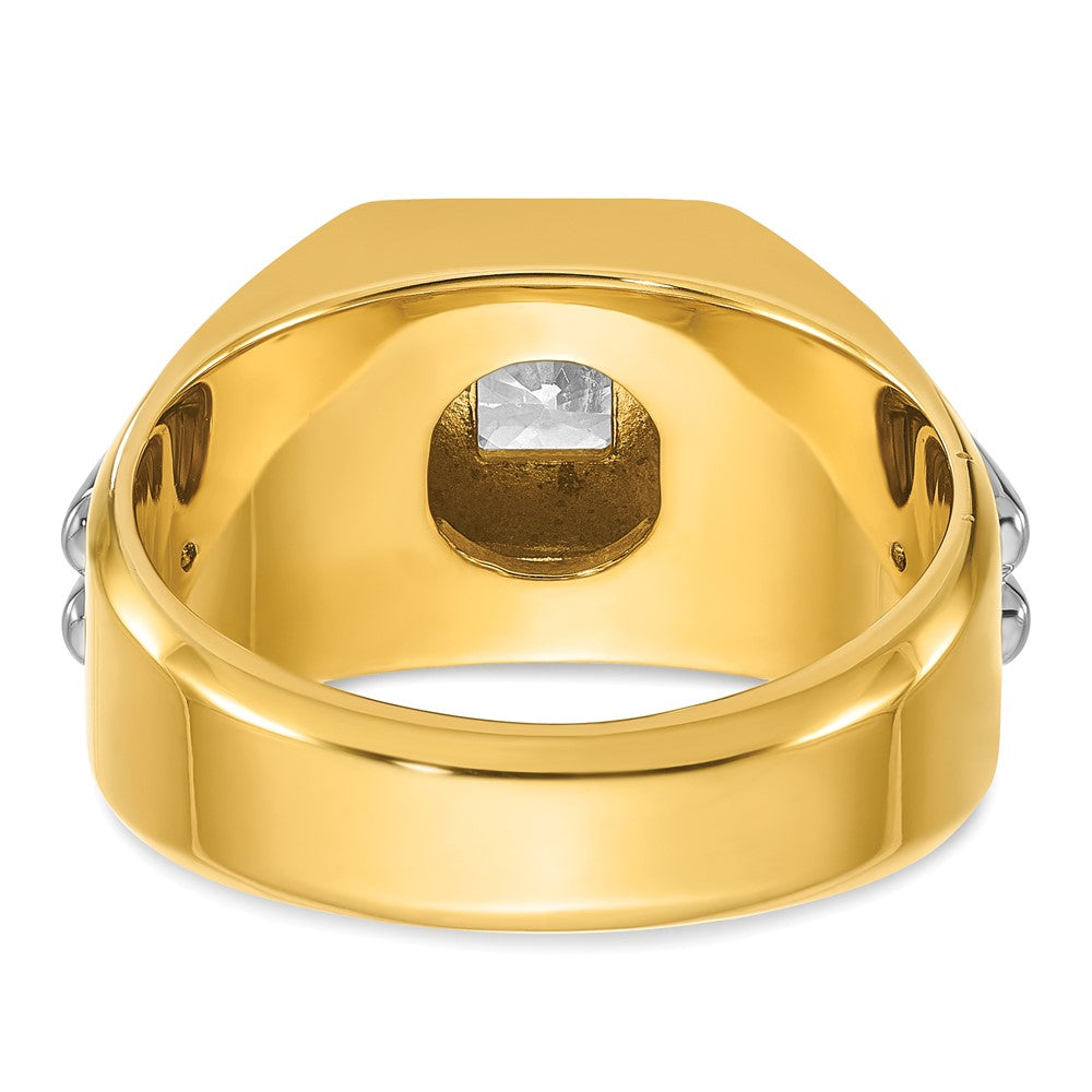 14K Bicolor Ring für Herren mit 1 ct. Labor-Diamant VS/SI+ G+, poliert und mit Rillen