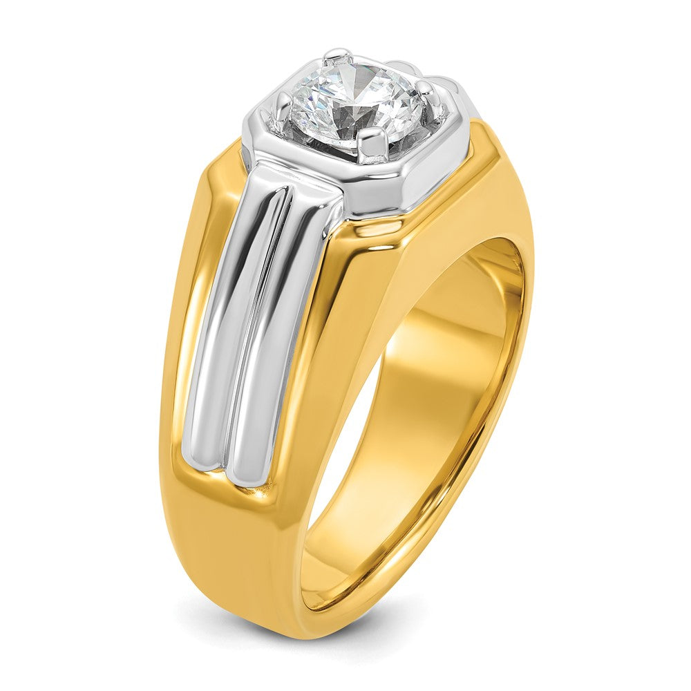 14K Bicolor Ring für Herren mit 1 ct. Labor-Diamant VS/SI+ G+, poliert und mit Rillen