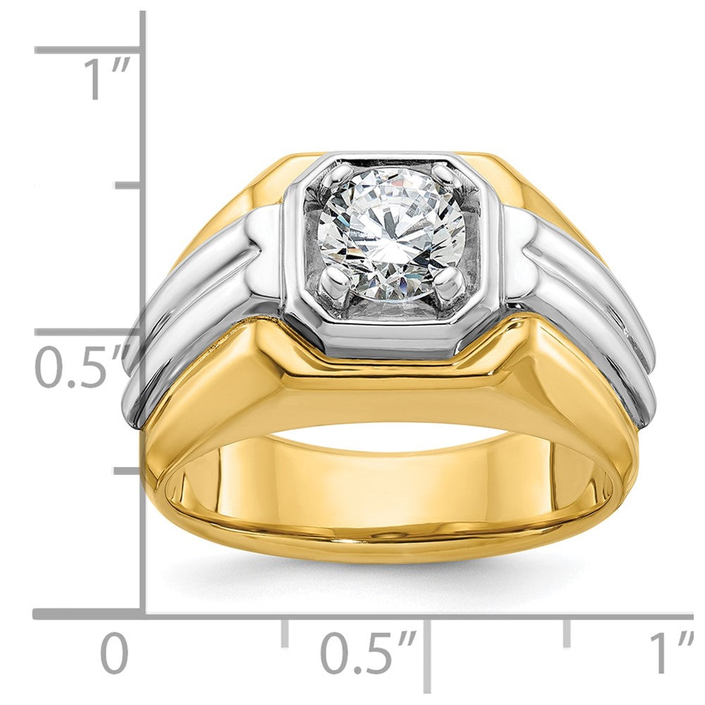 14K Bicolor Ring für Herren mit 1 ct. Labor-Diamant VS/SI+ G+, poliert und mit Rillen