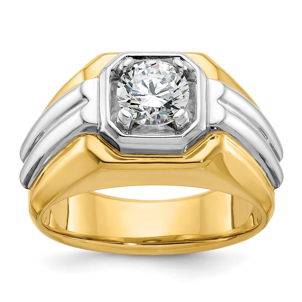 14K Bicolor Ring für Herren mit 1 ct. Labor-Diamant VS/SI+ G+, poliert und mit Rillen