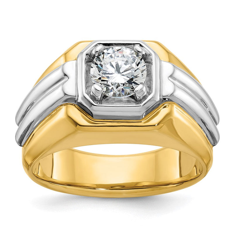 14K Bicolor Ring für Herren mit 1 ct. Labor-Diamant VS/SI+ G+, poliert und mit Rillen