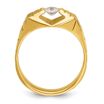 14K Gelbgold Herren-Ring, poliert und satiniert, mit 0,33K Diamant komplett besetzt