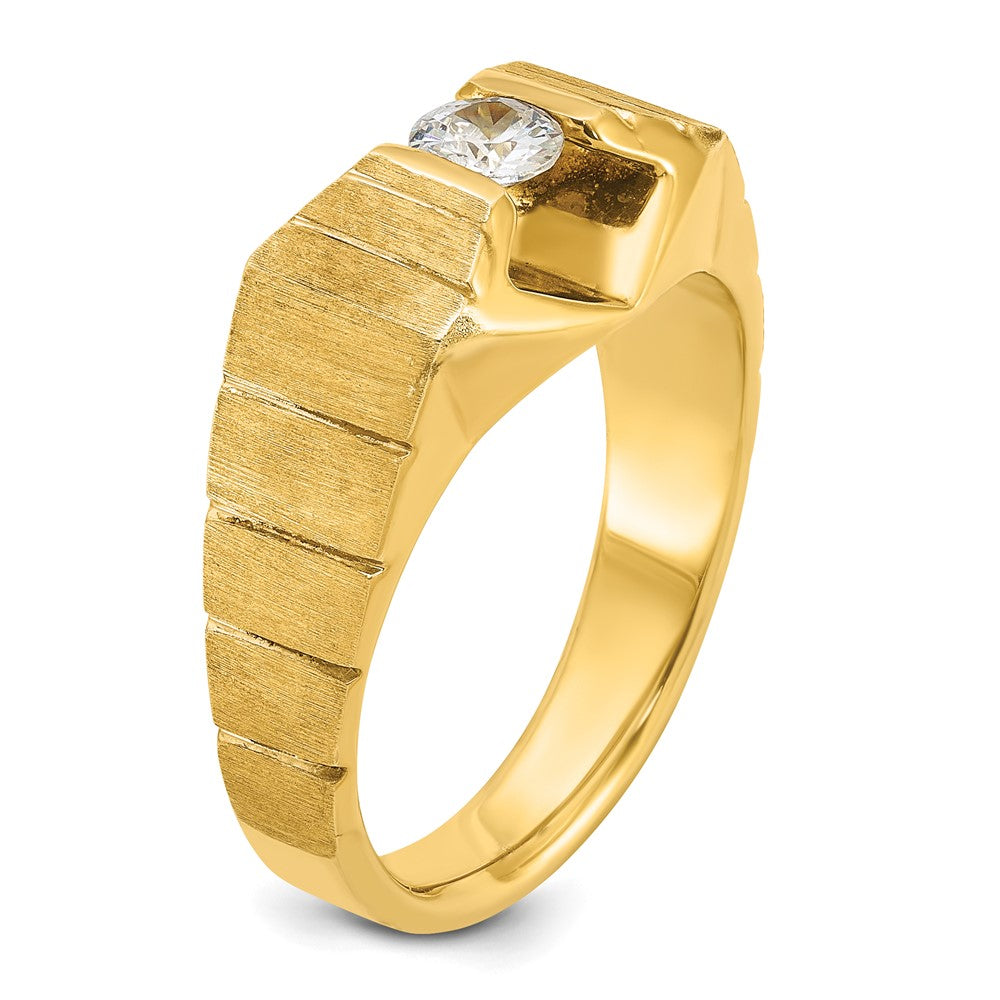 14K Gelbgold Herren-Ring, poliert und satiniert, mit 0,33K Diamant komplett besetzt