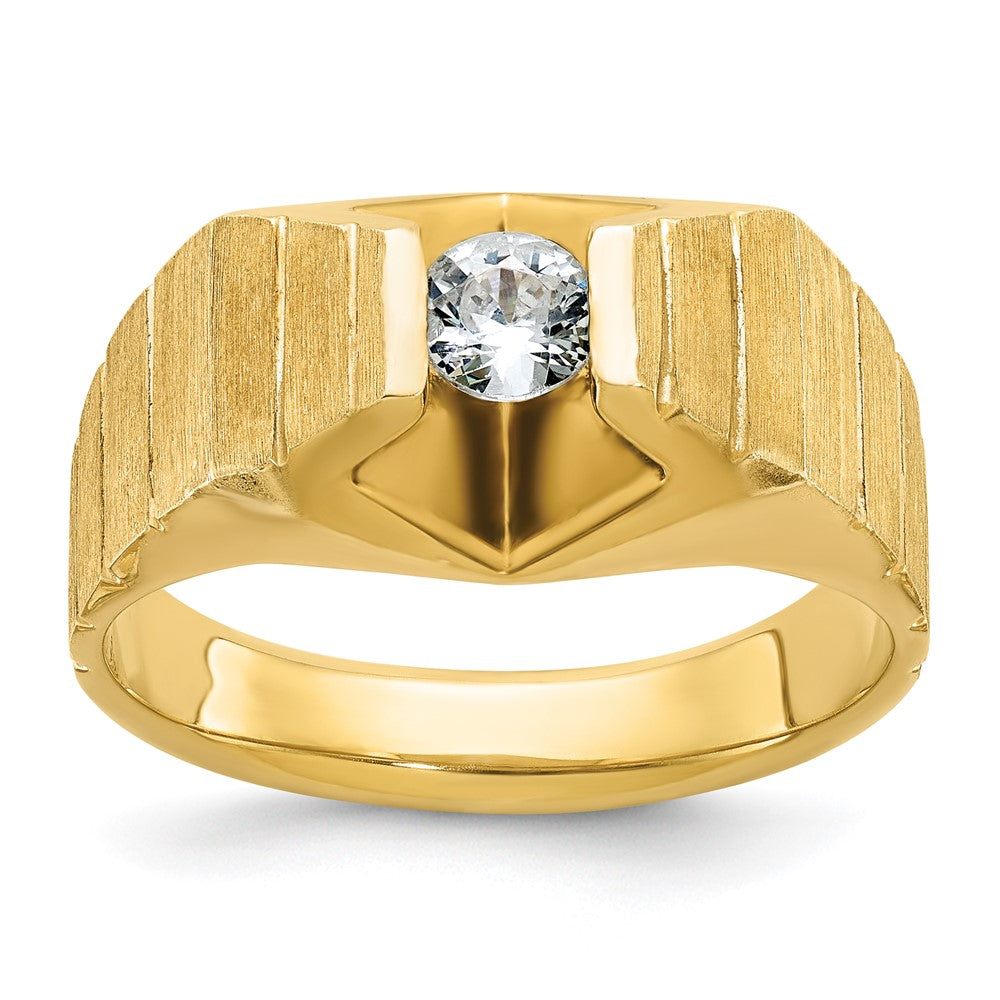 14K Gelbgold Herren-Ring, poliert und satiniert, mit 0,33K Diamant komplett besetzt
