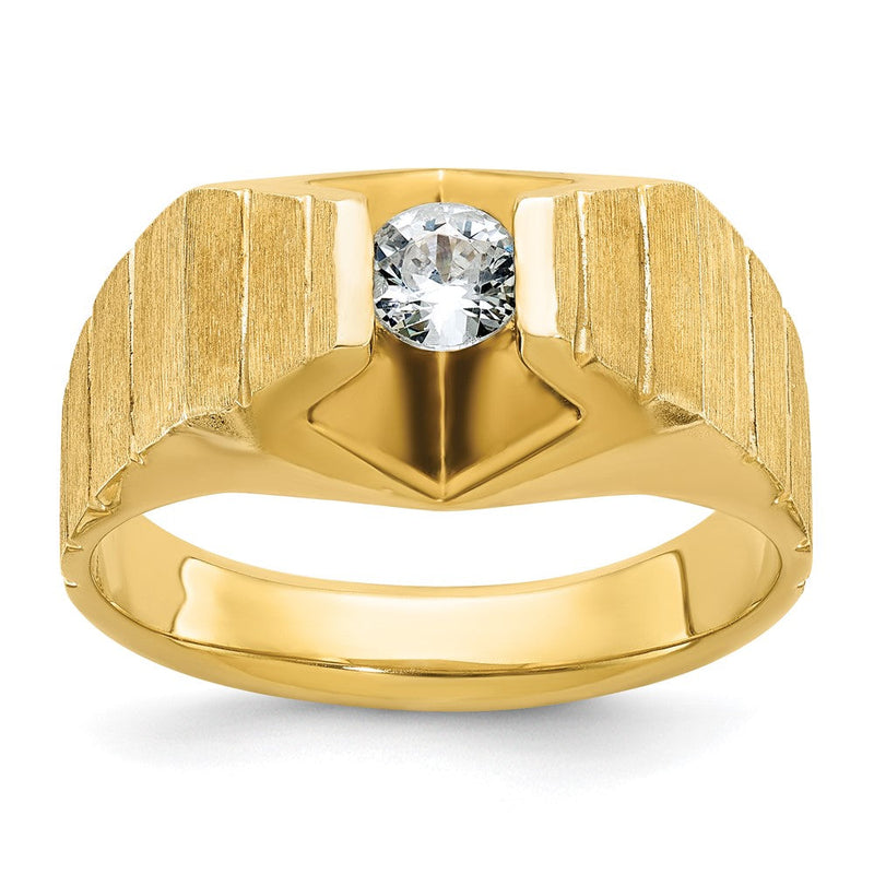 14K Gelbgold Herren-Ring, poliert und satiniert, mit 0,33K Diamant komplett besetzt