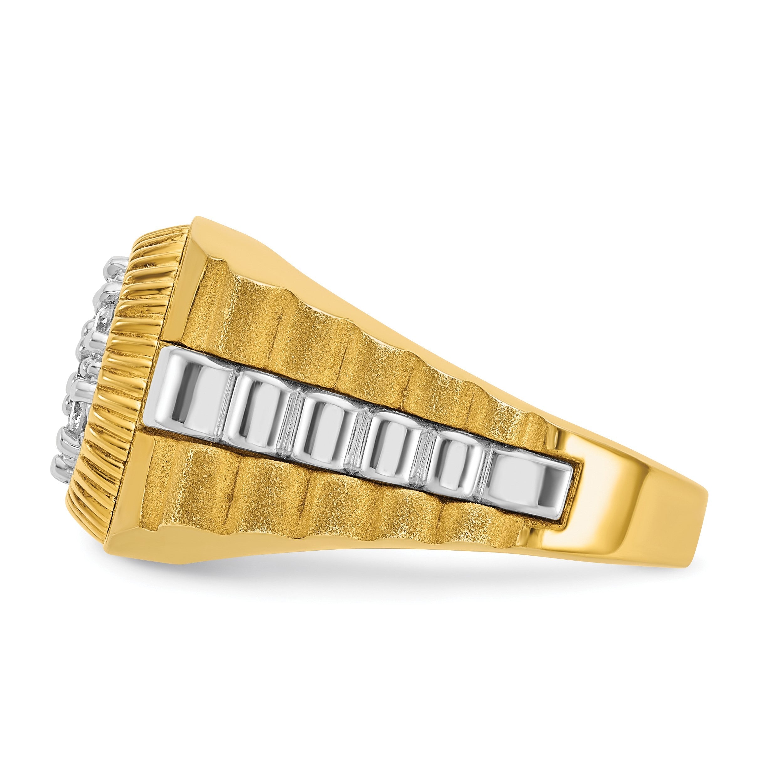 14K Bicolor Ring mit 0,5 ct. Labor gezüchteten Diamanten VS/SI+ G+, komplett gerippt, Cluster, Herren