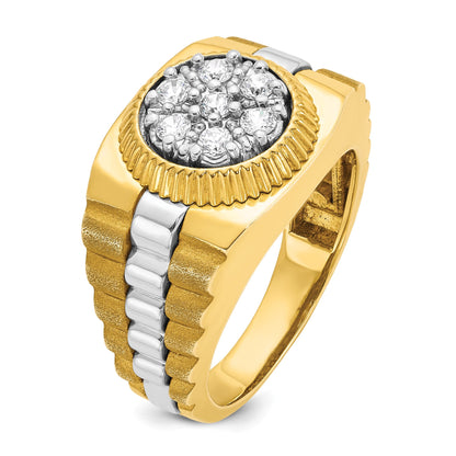14K Bicolor Ring mit 0,5 ct. Labor gezüchteten Diamanten VS/SI+ G+, komplett gerippt, Cluster, Herren