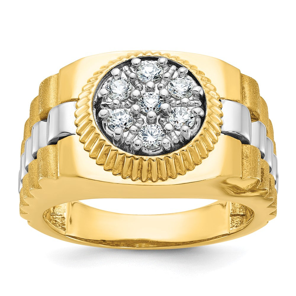 14K Bicolor Ring mit 0,5 ct. Labor gezüchteten Diamanten VS/SI+ G+, komplett gerippt, Cluster, Herren