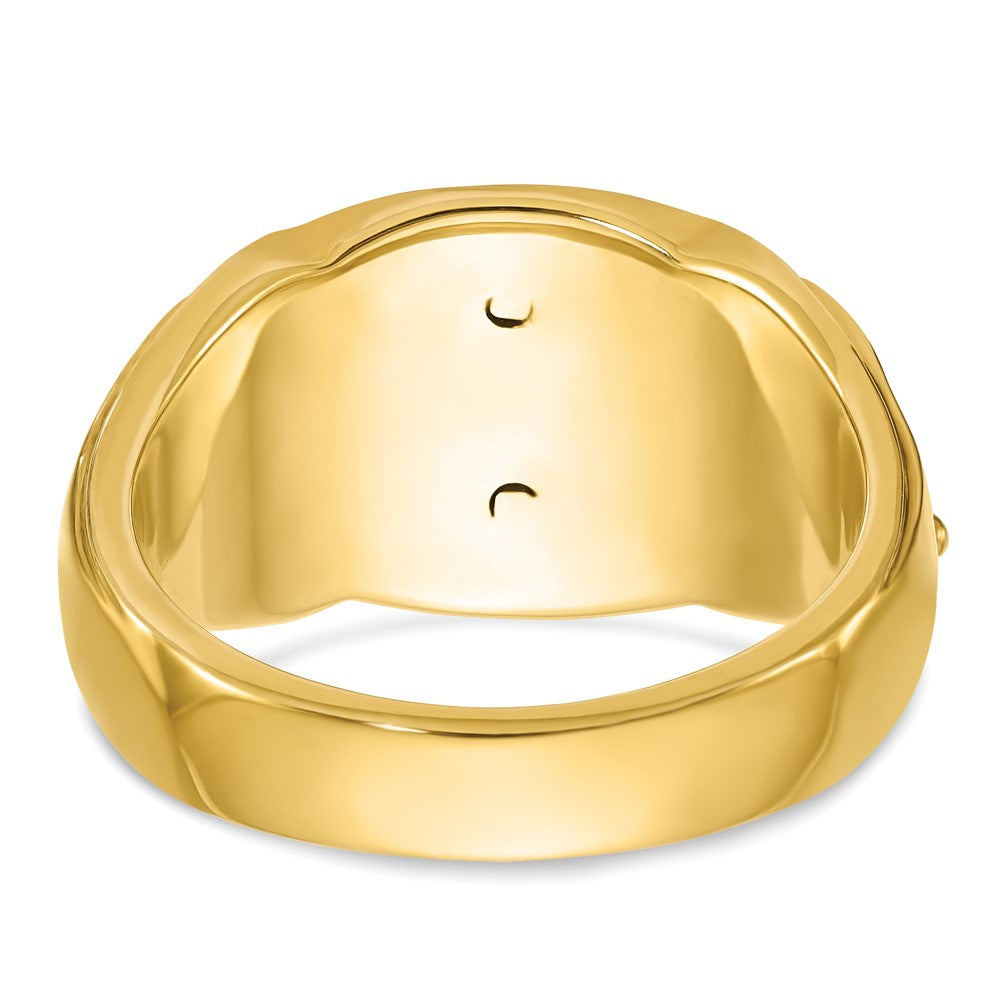 14K Bicolor Gold Herren-Ring, poliert und texturiert, mit schwarzer Emaille, Past Master Freimaurer-Motiv