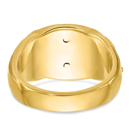 14K Bicolor Gold Herren-Ring, poliert und texturiert, mit schwarzer Emaille, Past Master Freimaurer-Motiv