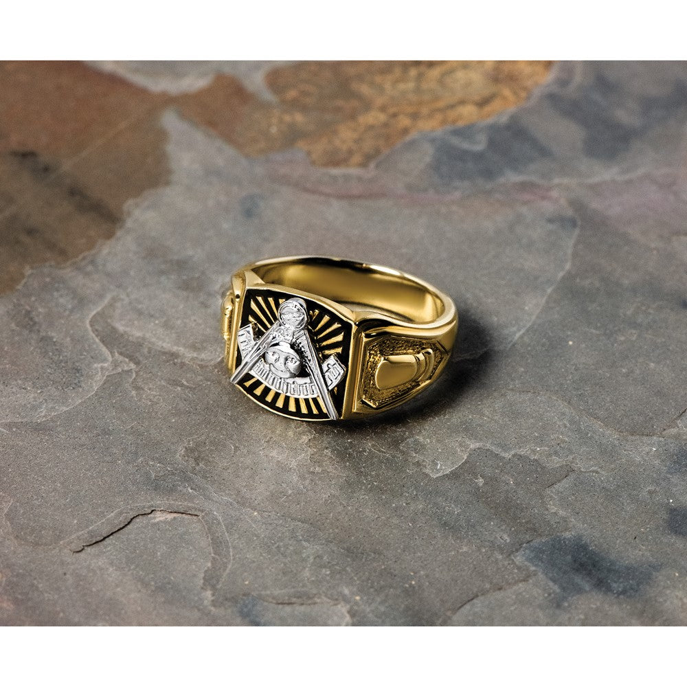 14K Gelbgold Herren Poliert & Strukturiert mit Rot Emaille Freimaurer Shriner Krawatten / Anstecknadel