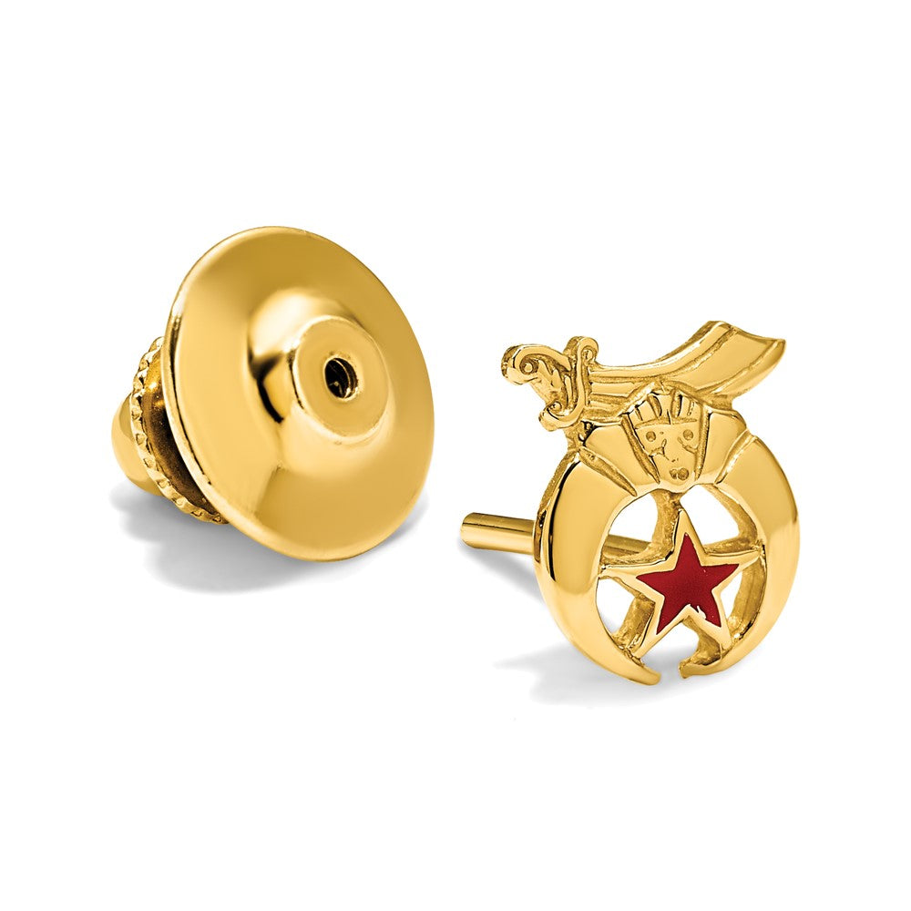 14K Gelbgold Herren Poliert & Strukturiert mit Rot Emaille Freimaurer Shriner Krawatten / Anstecknadel
