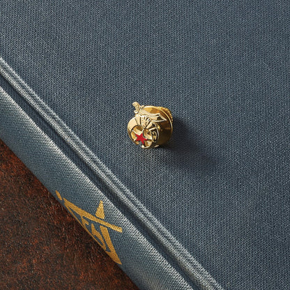 14K Gelbgold Herren Poliert & Strukturiert mit Rot Emaille Freimaurer Shriner Krawatten / Anstecknadel