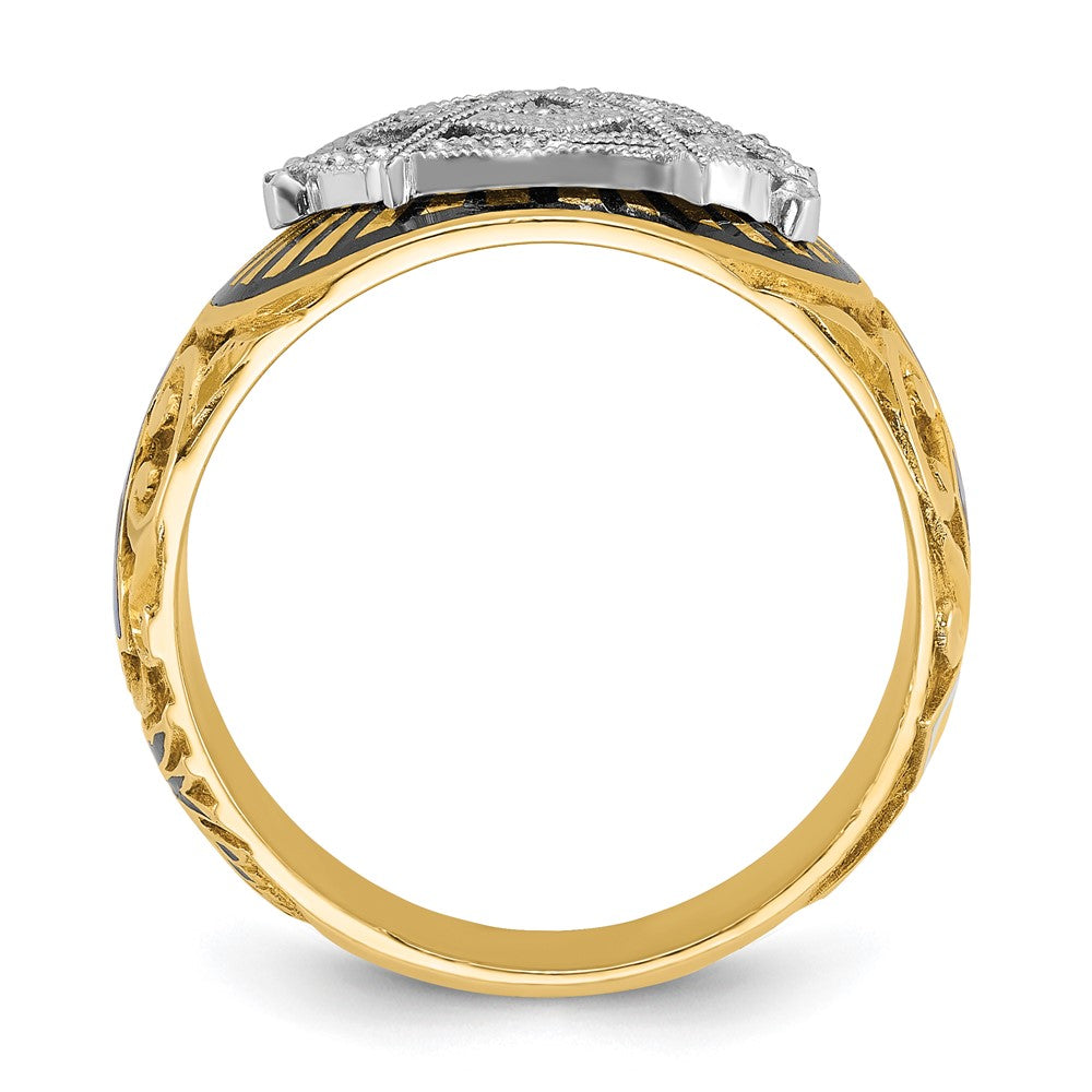 14K Bicolor Gold Herrenring poliert und texturiert mit mehrfarbigem Emaille Blue Lodge Master Freimaurer-Ring