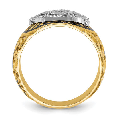 14K Bicolor Gold Herrenring poliert und texturiert mit mehrfarbigem Emaille Blue Lodge Master Freimaurer-Ring