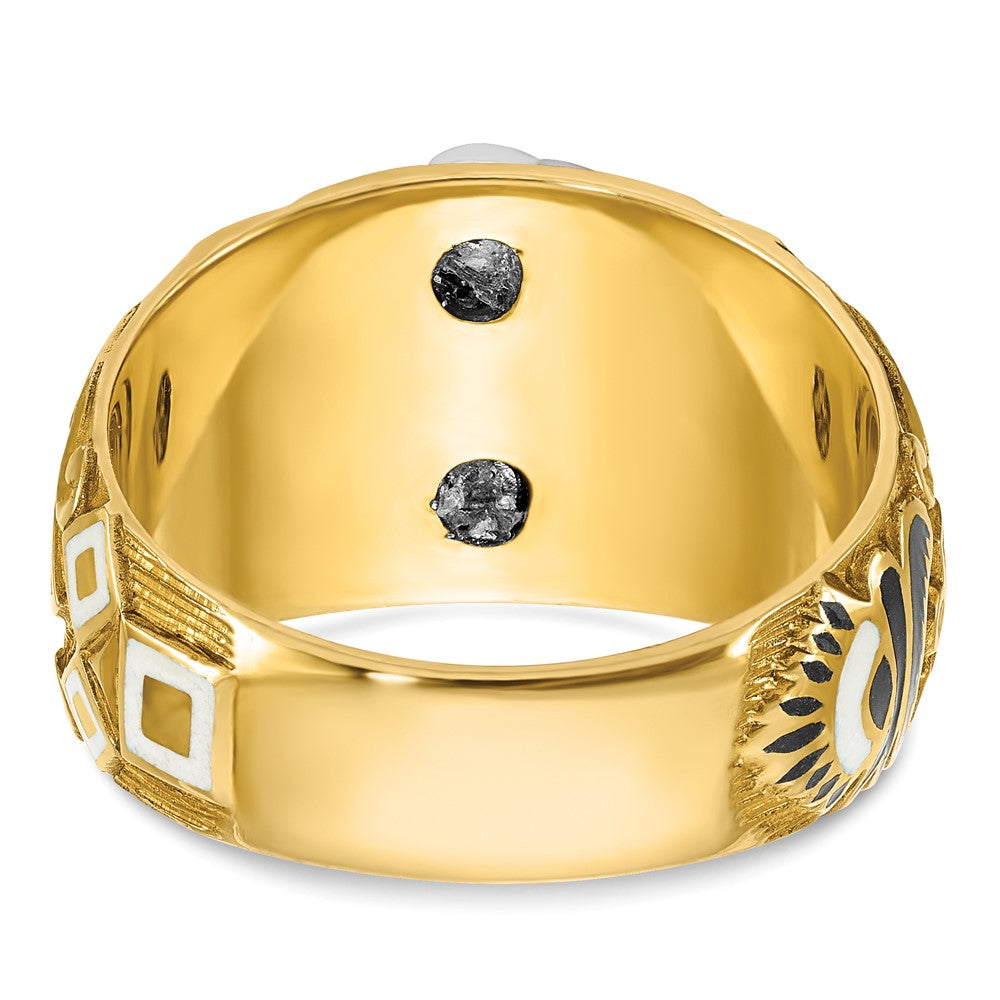 14K Bicolor Gold Herrenring poliert und texturiert mit mehrfarbigem Emaille Blue Lodge Master Freimaurer-Ring