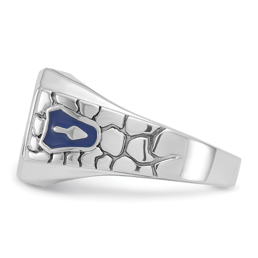 14K Weißgold Herren-Freimaurerring "Blaue Loge Meister", poliert und texturiert, mit blauer Emaille und im Labor gezüchtetem Saphir