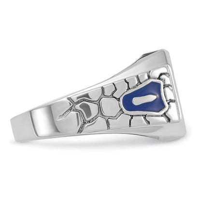 14K Weißgold Herren-Freimaurerring "Blaue Loge Meister", poliert und texturiert, mit blauer Emaille und im Labor gezüchtetem Saphir