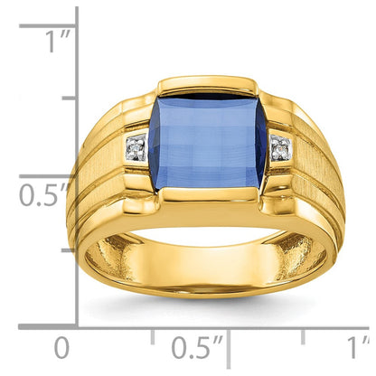 10K Gelb mit Rhodium Ibgoodman Herren Cr. Saphir und Diamant Komplett Ring