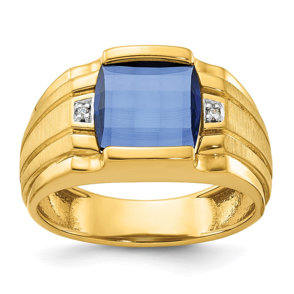 10K Gelb mit Rhodium Ibgoodman Herren Cr. Saphir und Diamant Komplett Ring
