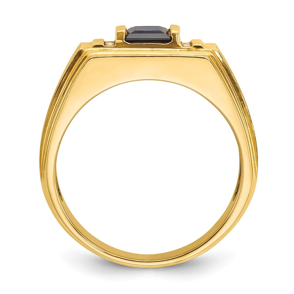 10K Gelbgold Ibgoodman Herren Cr.sapphire und Diamant Satiniert Komplett Ring